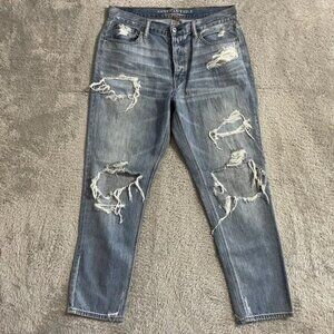 American Eagle Jeans Vintage Hi-Rise Women 12L Blue Denim Distressed Button‎ Fly